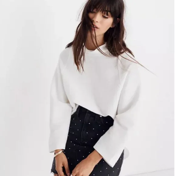 Madewell Texture & Thread Long-Sleeve Mockneck Top in Cream M NWT $59.50 K1826 - Picture 2 of 8